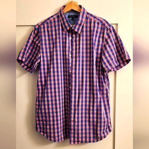 Banana Republic Checkered Print Button Down Slim Fit Shirt Short Sleeve Size L